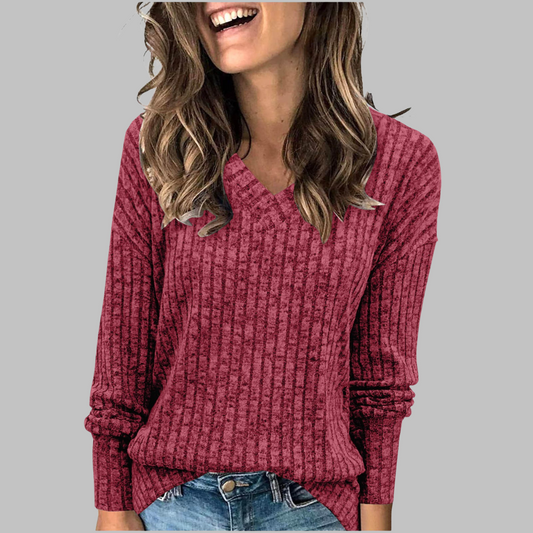 KASHAâ„¢ - Casual V-Neck Long Sleeve Sweater