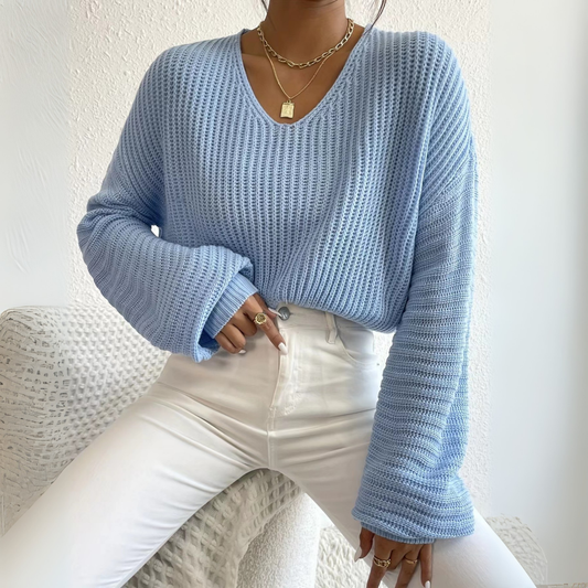 ALESIâ„¢ - Cozy Long Sleeve V-Neck Sweater