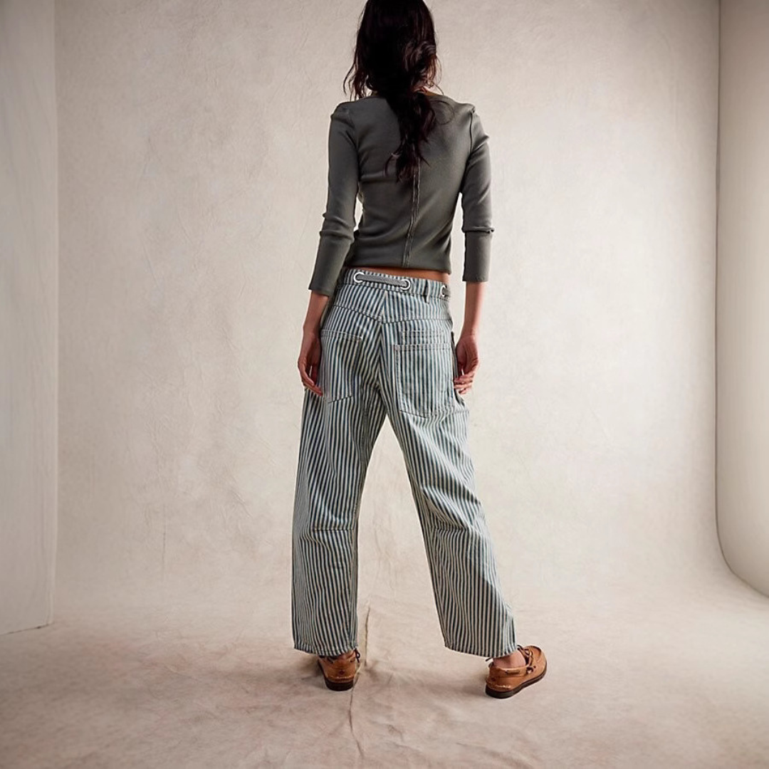 Perlah– Chic Stripe Drawstring Wide-Leg Pants