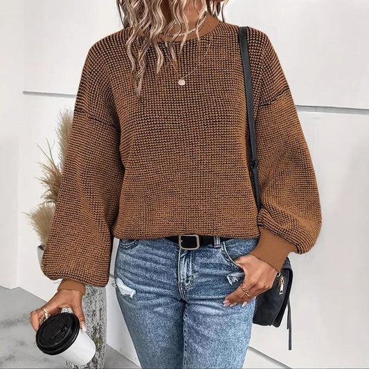 ESTELLAâ„¢ - Comfy Lantern Long Sleeve Round Neck Sweater