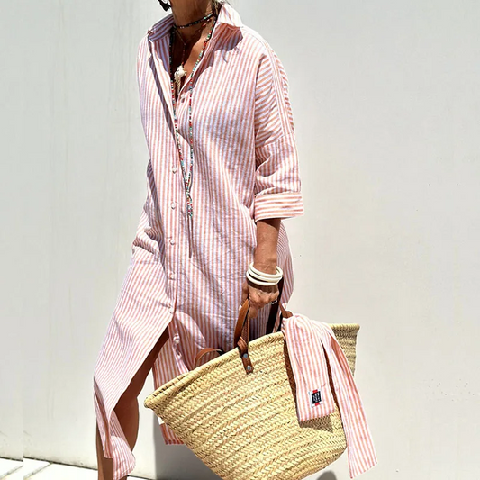 TRIXIEâ„¢ - Elegant Striped Shirt Dress
