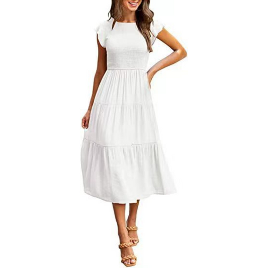 KRISELLEâ„¢ - Elegant Flutter Sleeve Smoke Midi Dress