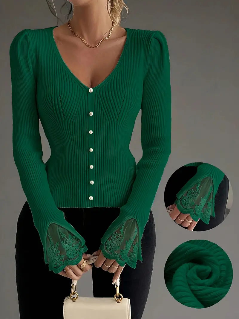 Natalie – Refined Lace-Sleeve Knit Top