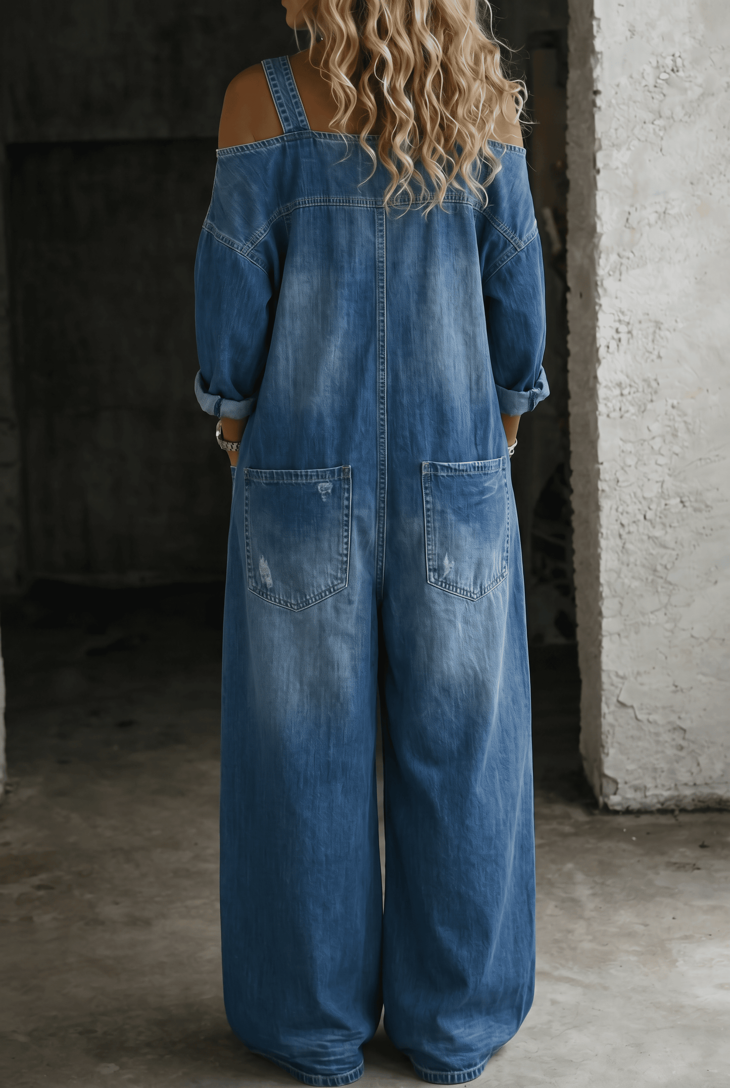 Stephanie | Off Shoulder Denim Shirt Jumpsuit