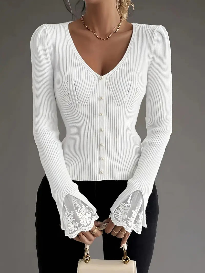 Natalie – Refined Lace-Sleeve Knit Top