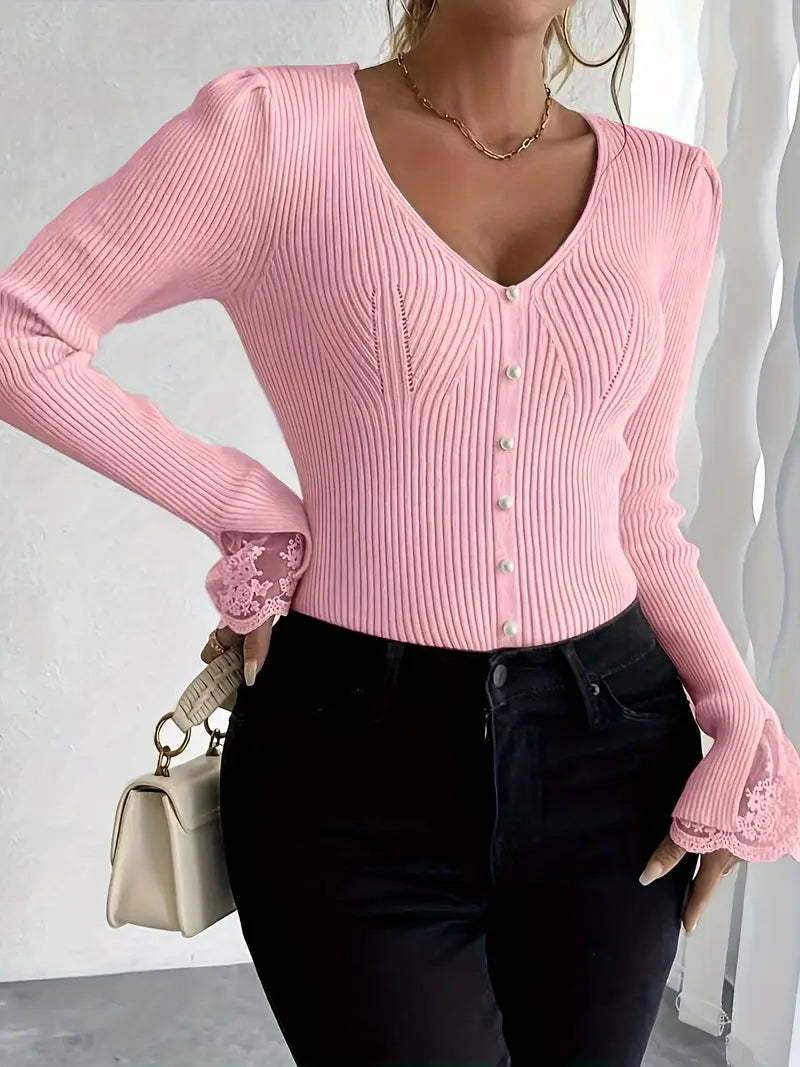 Natalie – Refined Lace-Sleeve Knit Top