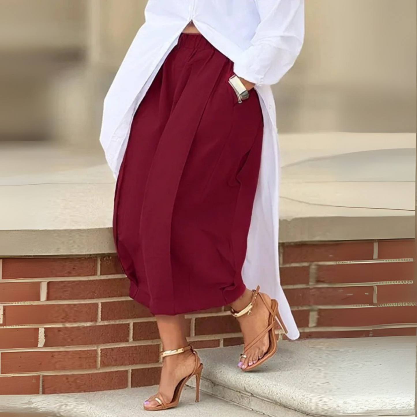 Falia - Elegant Elastic Waistband Lantern Pants