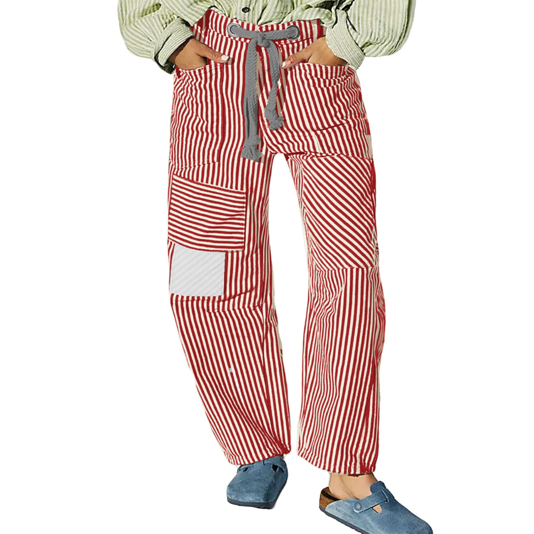 Perlah– Chic Stripe Drawstring Wide-Leg Pants