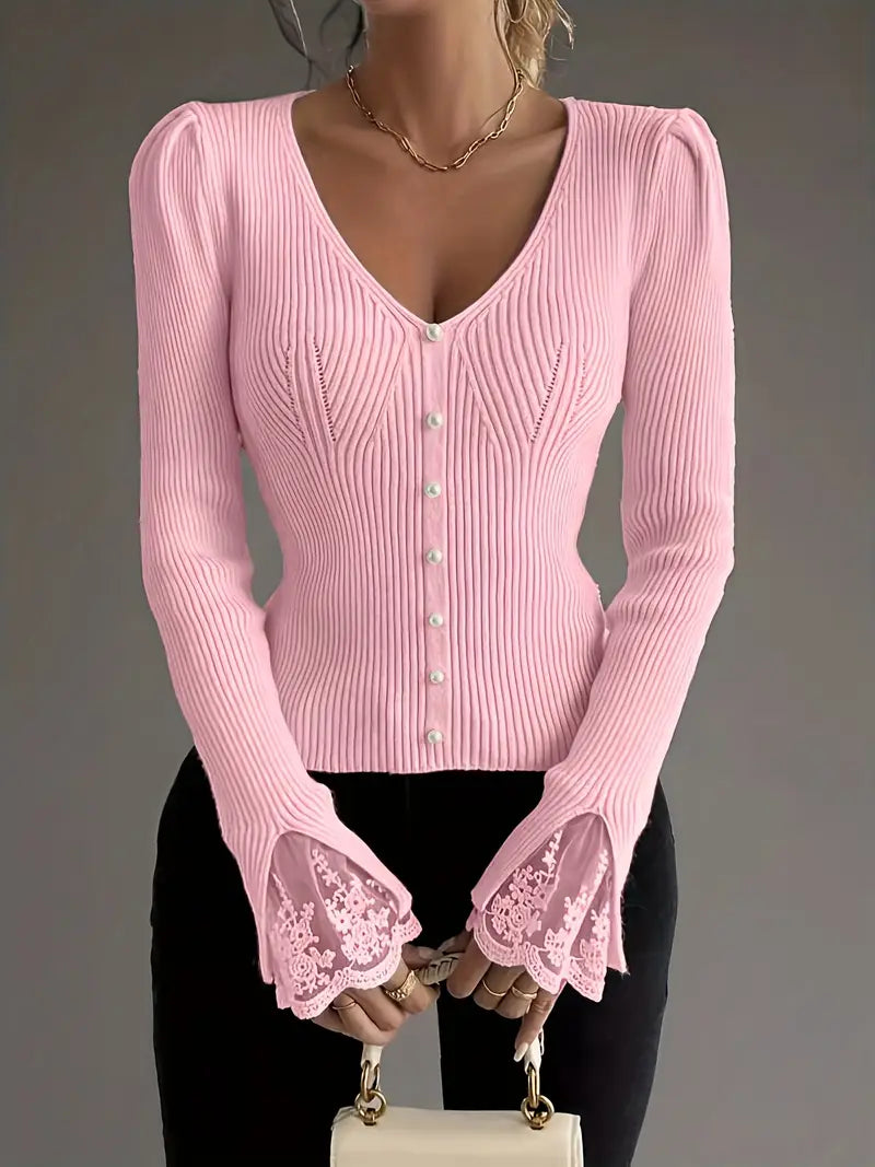 Natalie – Refined Lace-Sleeve Knit Top