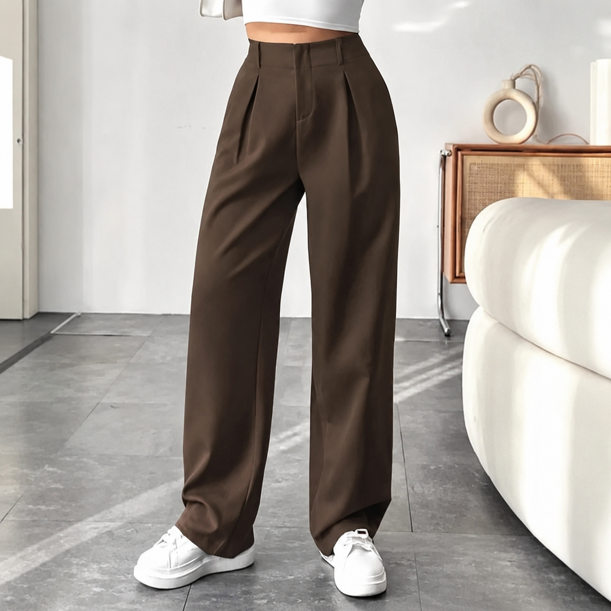 Turni - Casual High Waist Wide Leg Pants