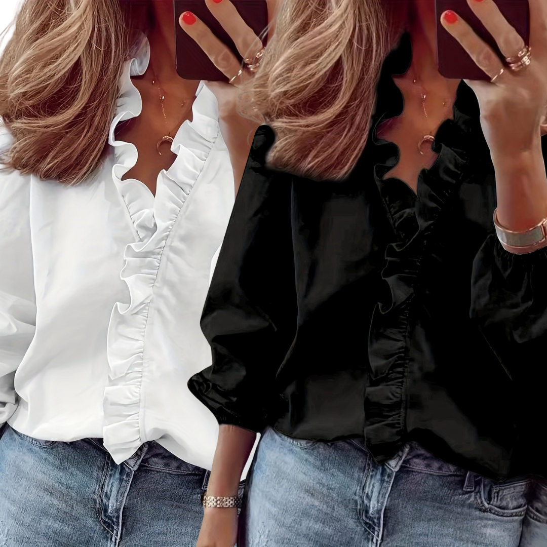 LORELEI™ - Timeless V-Neck Blouse 2 pack with Ruffles for Casual Elegance