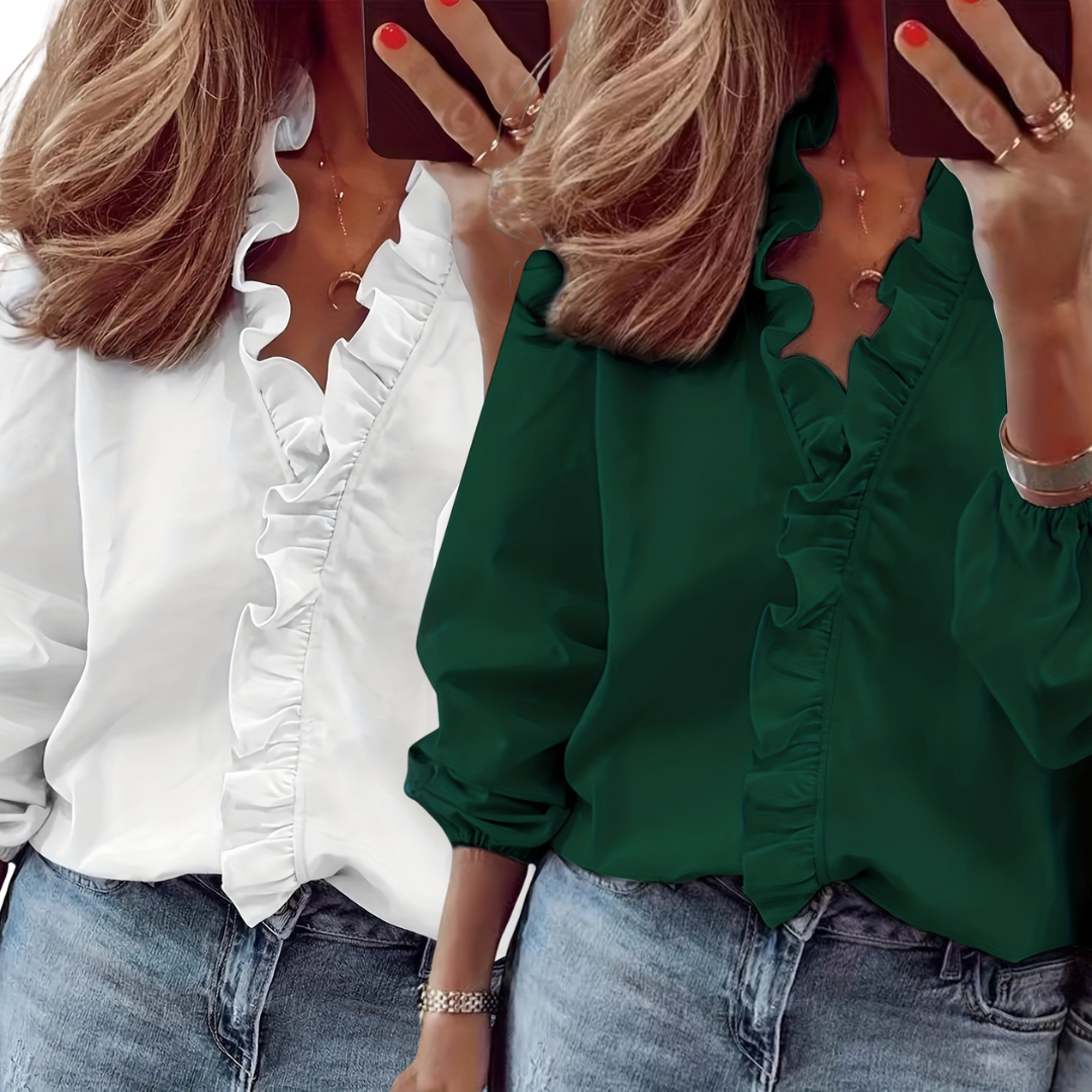 LORELEI™ - Timeless V-Neck Blouse 2 pack with Ruffles for Casual Elegance