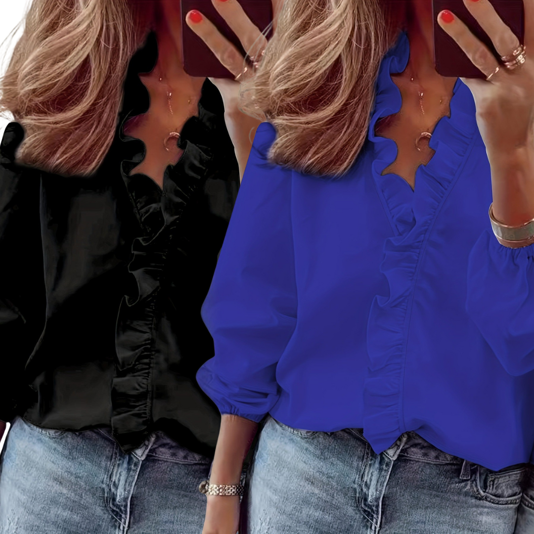 LORELEI™ - Timeless V-Neck Blouse 2 pack with Ruffles for Casual Elegance