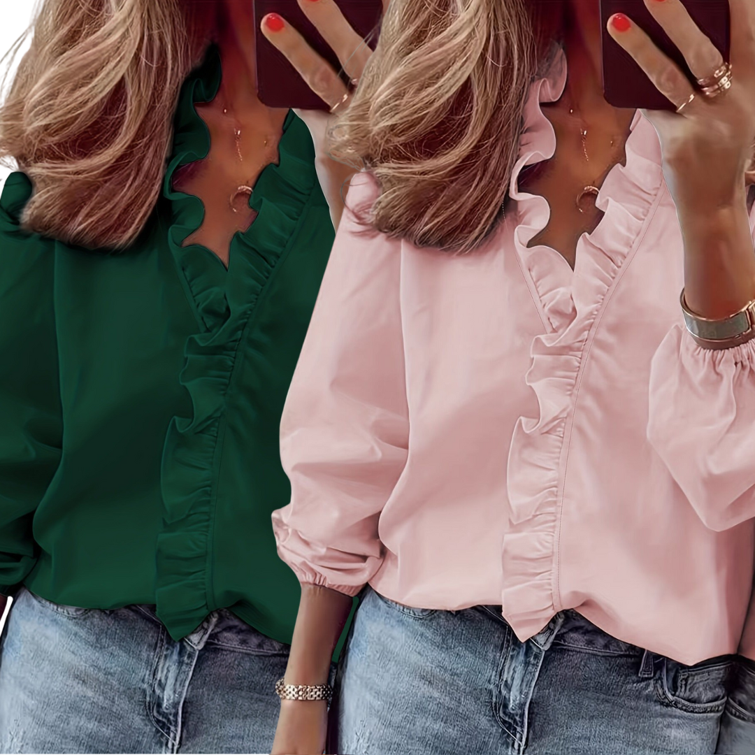 LORELEI™ - Timeless V-Neck Blouse 2 pack with Ruffles for Casual Elegance