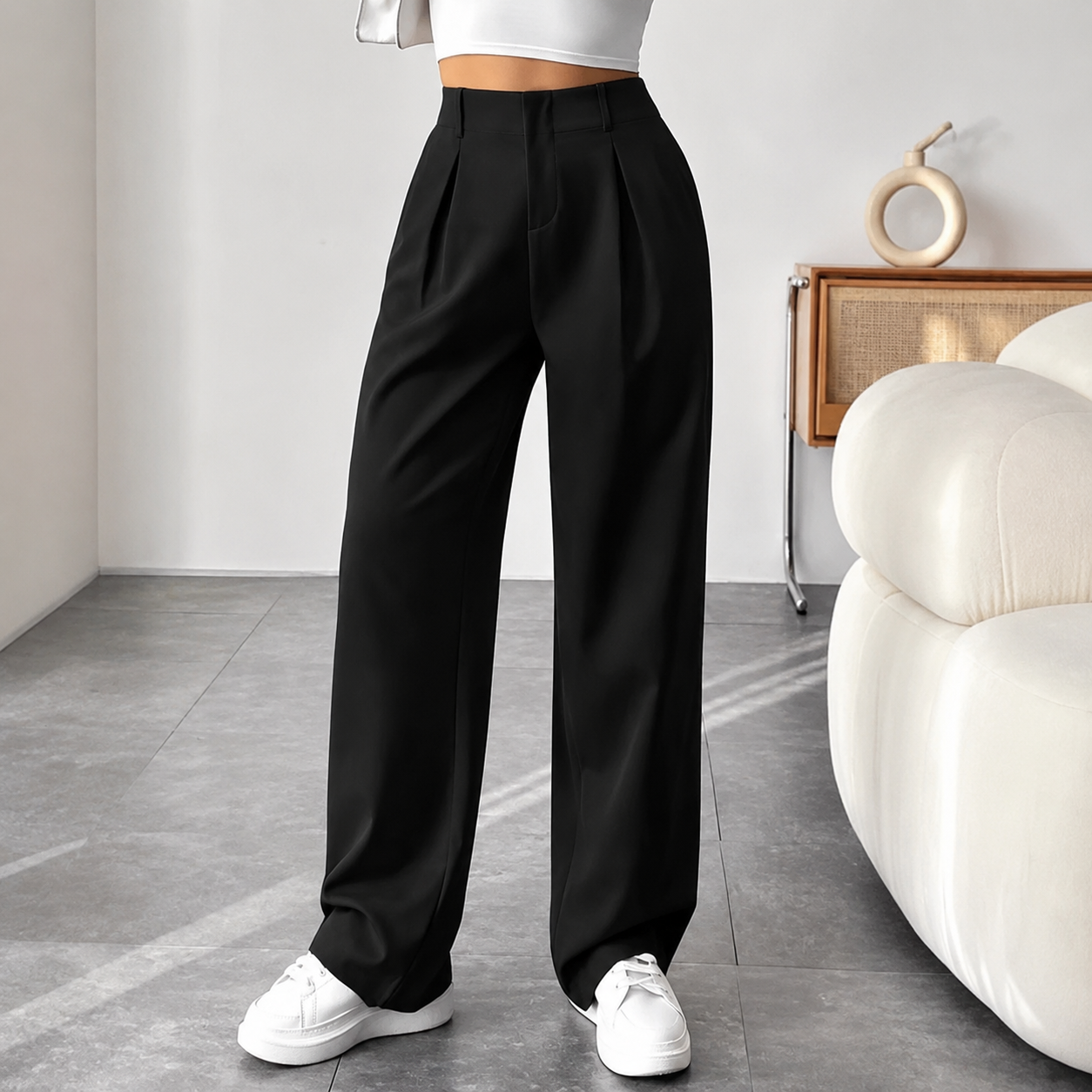 Turni - Casual High Waist Wide Leg Pants