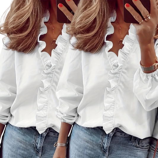LORELEI™ - Timeless V-Neck Blouse 2 pack with Ruffles for Casual Elegance