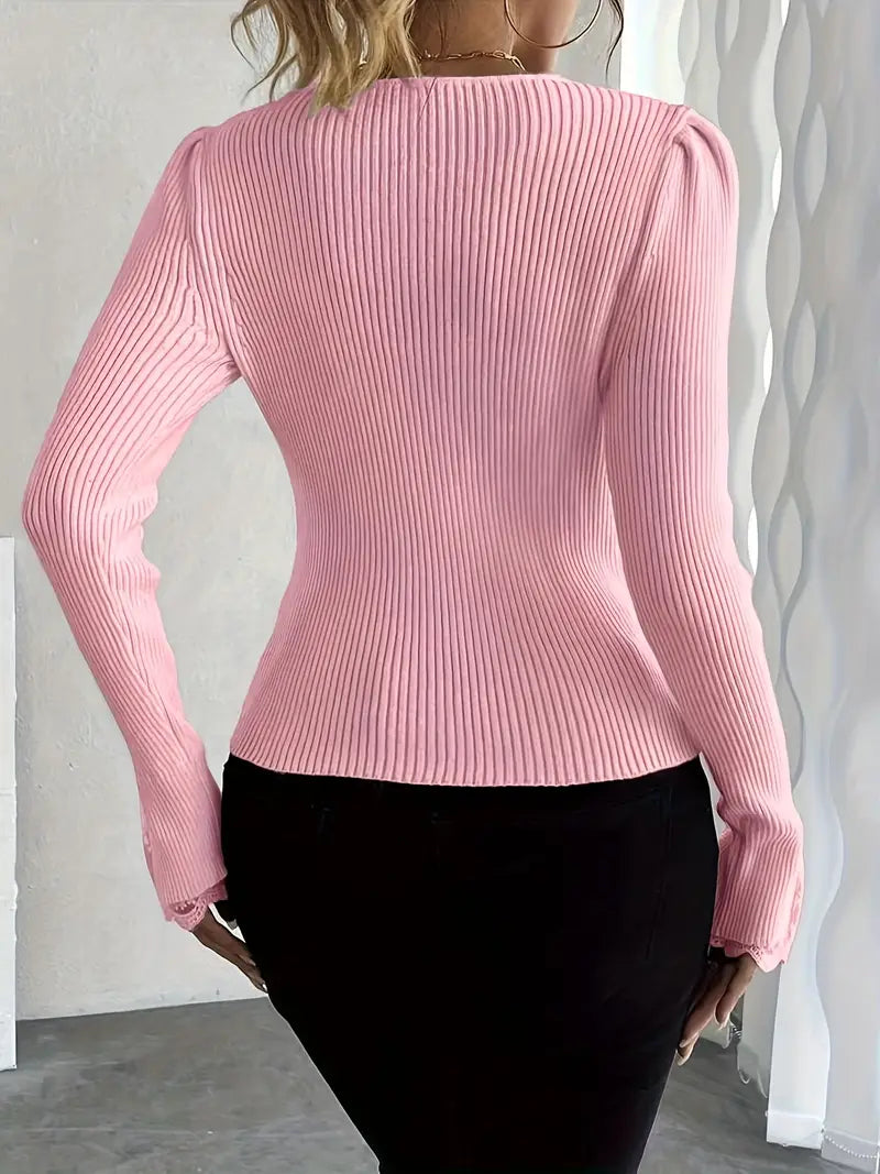 Natalie – Refined Lace-Sleeve Knit Top