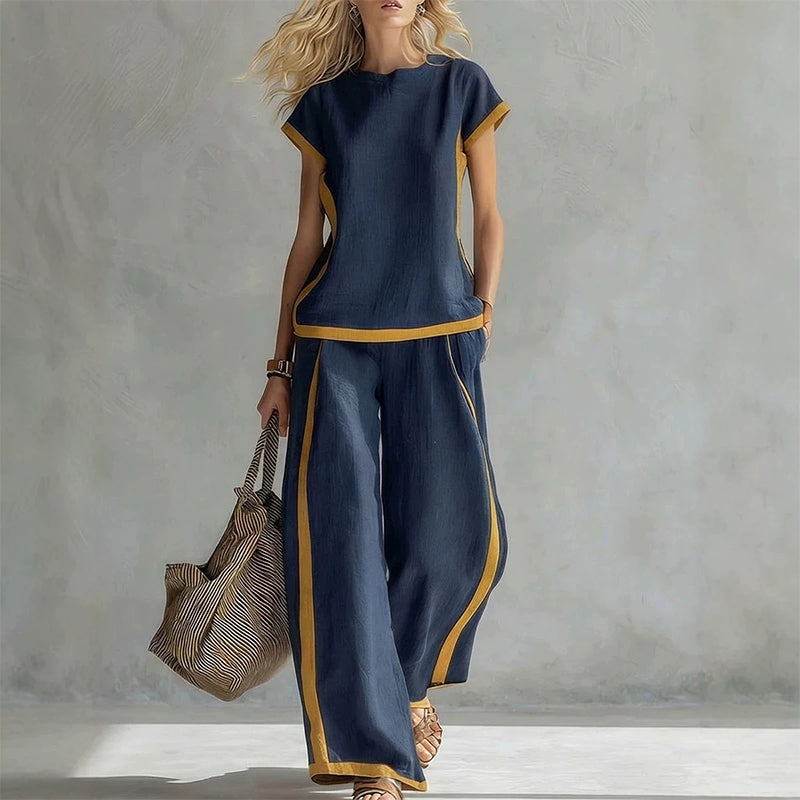 Women's Casual 2-Piece Set with Contrast Trim