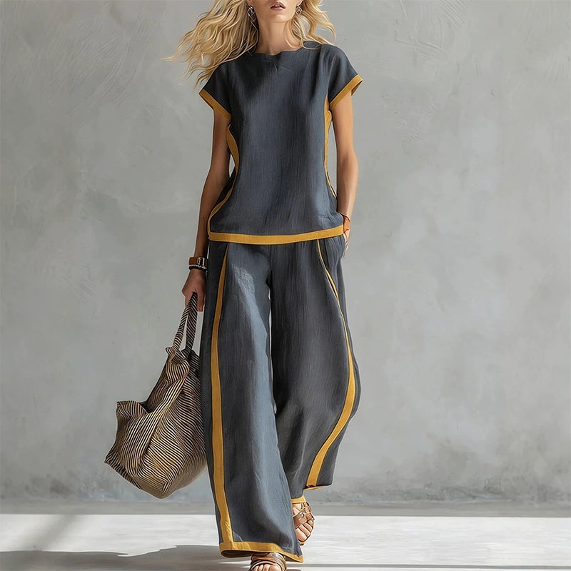 Women's Casual 2-Piece Set with Contrast Trim