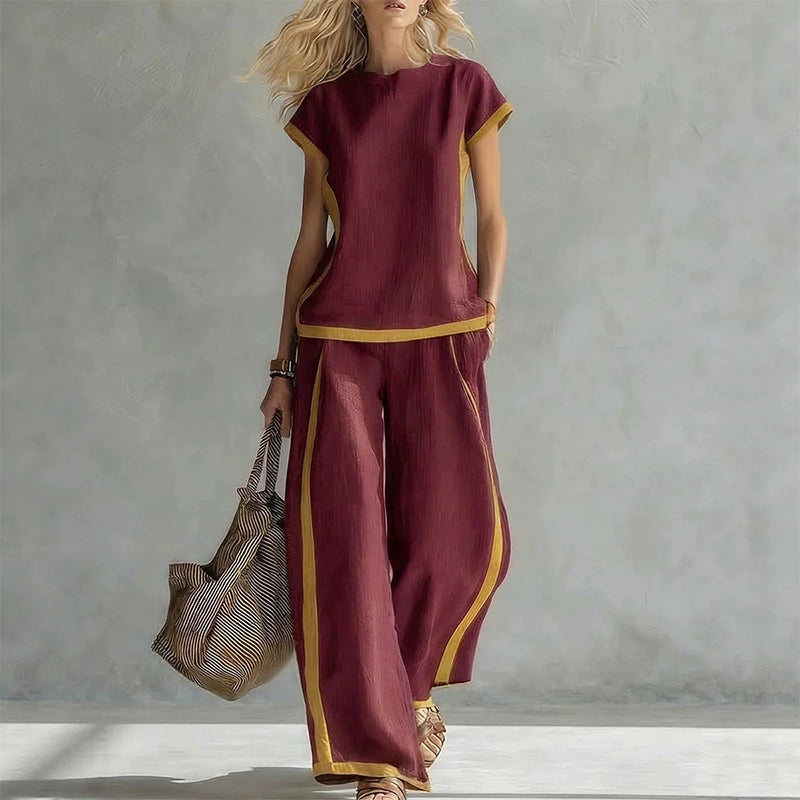 Women's Casual 2-Piece Set with Contrast Trim