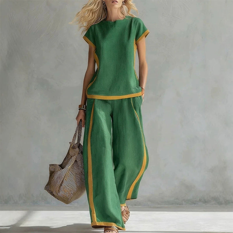 Women's Casual 2-Piece Set with Contrast Trim